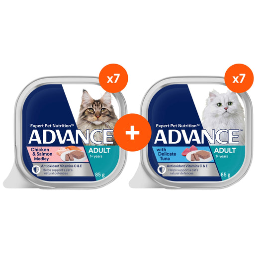 Advance Adult Chicken & Salmon Medley & Turkey Wet Cat Food Bundle