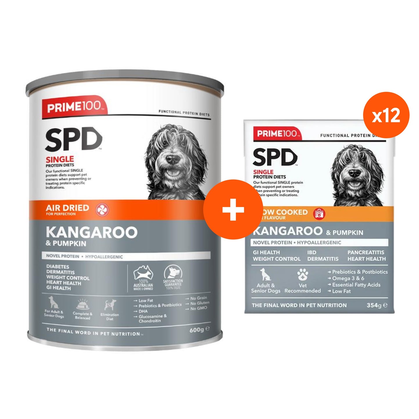 PRIME100 SPD Kangaroo & Pumpkin Air Dried & Wet Dog Food Bundle