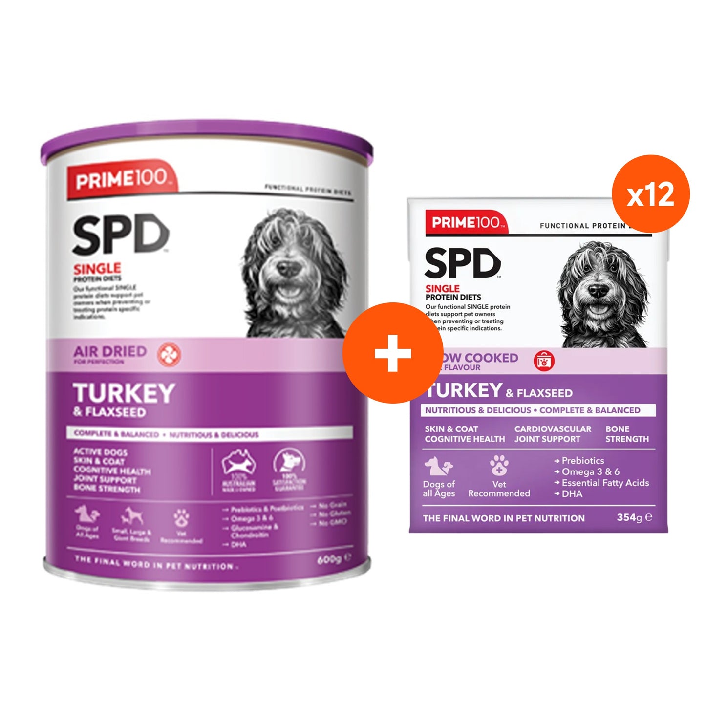 PRIME100 SPD Turkey & Flaxseed Air Dried & Wet Dog Food Bundle