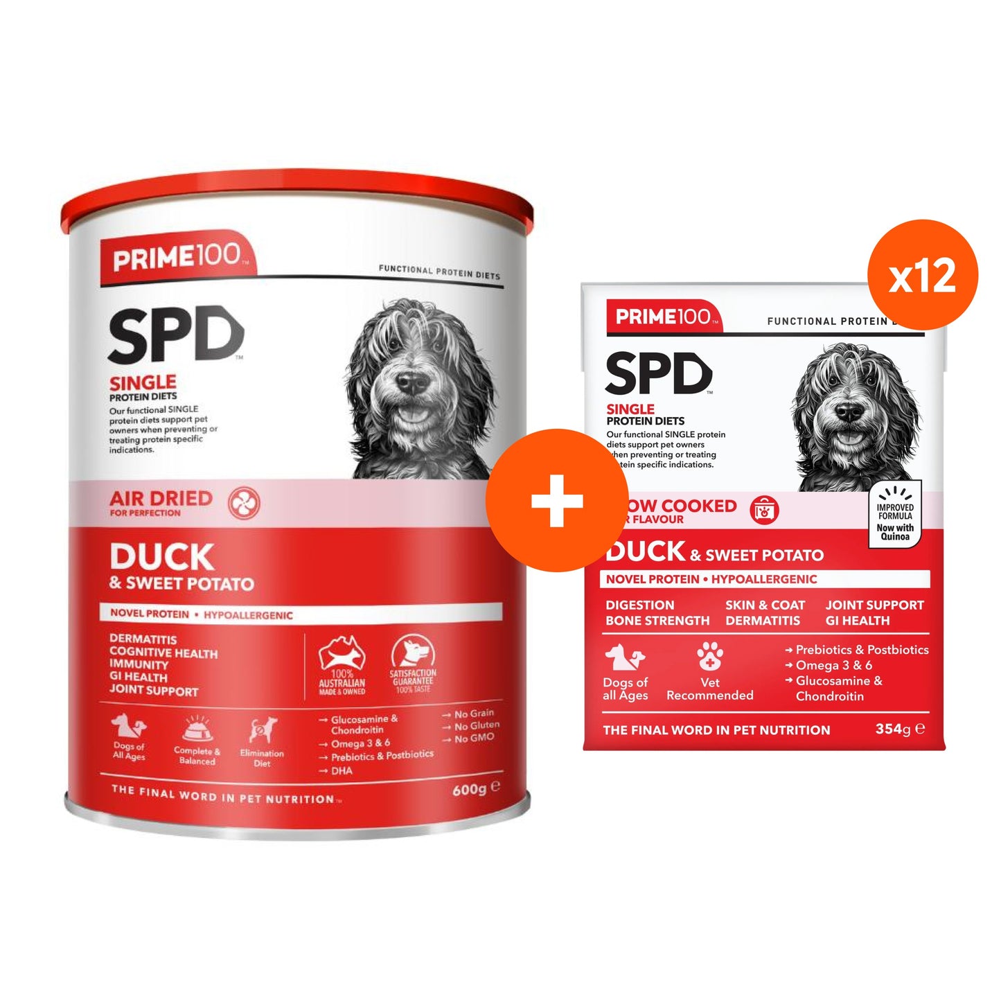 Prime100 SPD Duck & Sweet Potato Air Dried & Wet Dog Food Bundle
