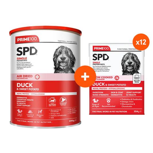 Prime100 SPD Duck & Sweet Potato Air Dried & Wet Dog Food Bundle