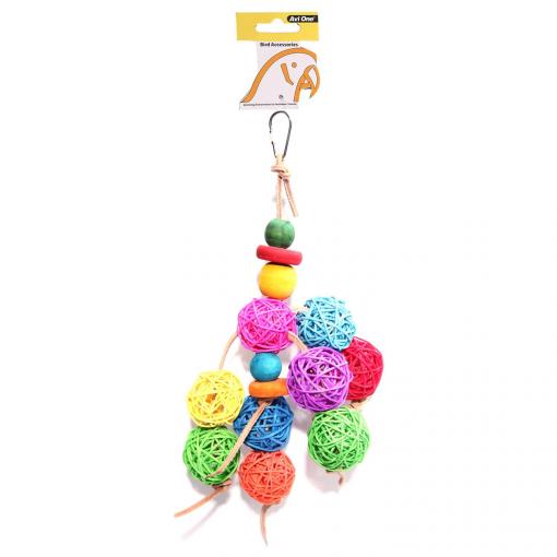 Avi One Bird Toy Leather Rope Coloured Wooden Ball 30cm