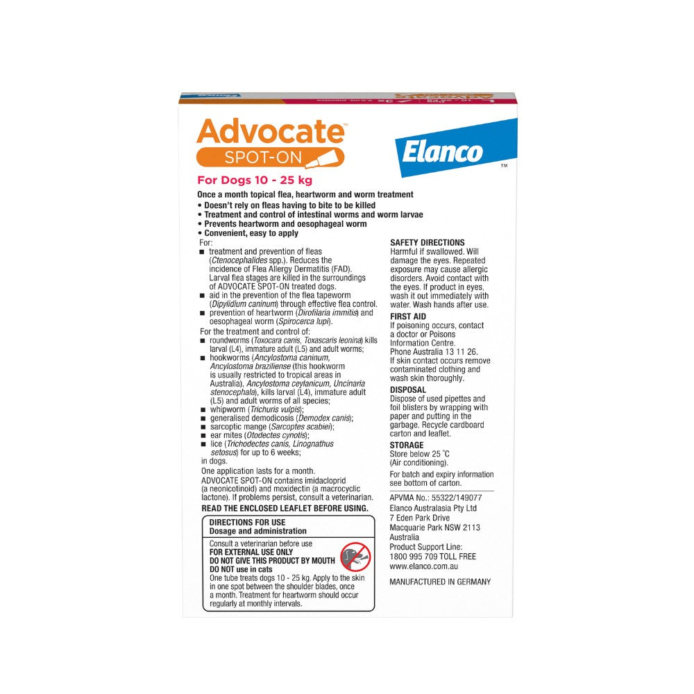 Advocate Red Spot-On Flea & Worming Treatment 10-25kg Dog
