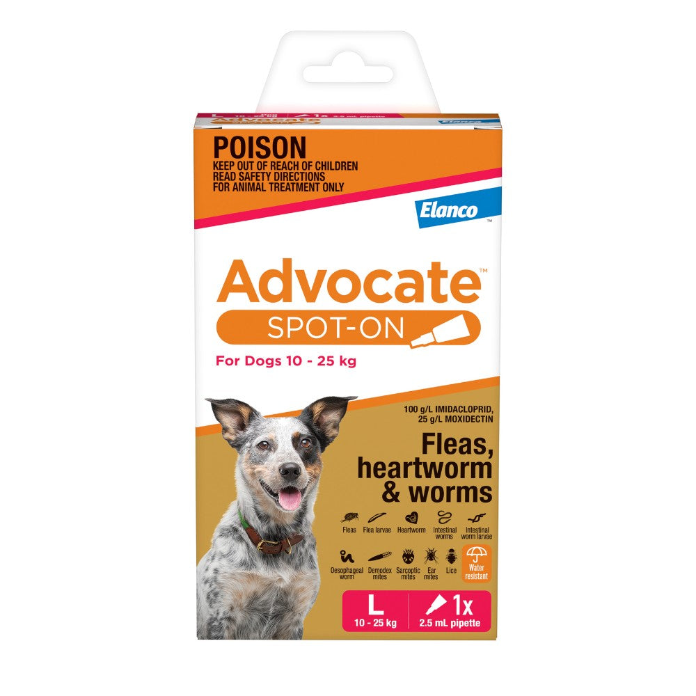 Advocate Red Spot-On Flea & Worming Treatment 10-25kg Dog