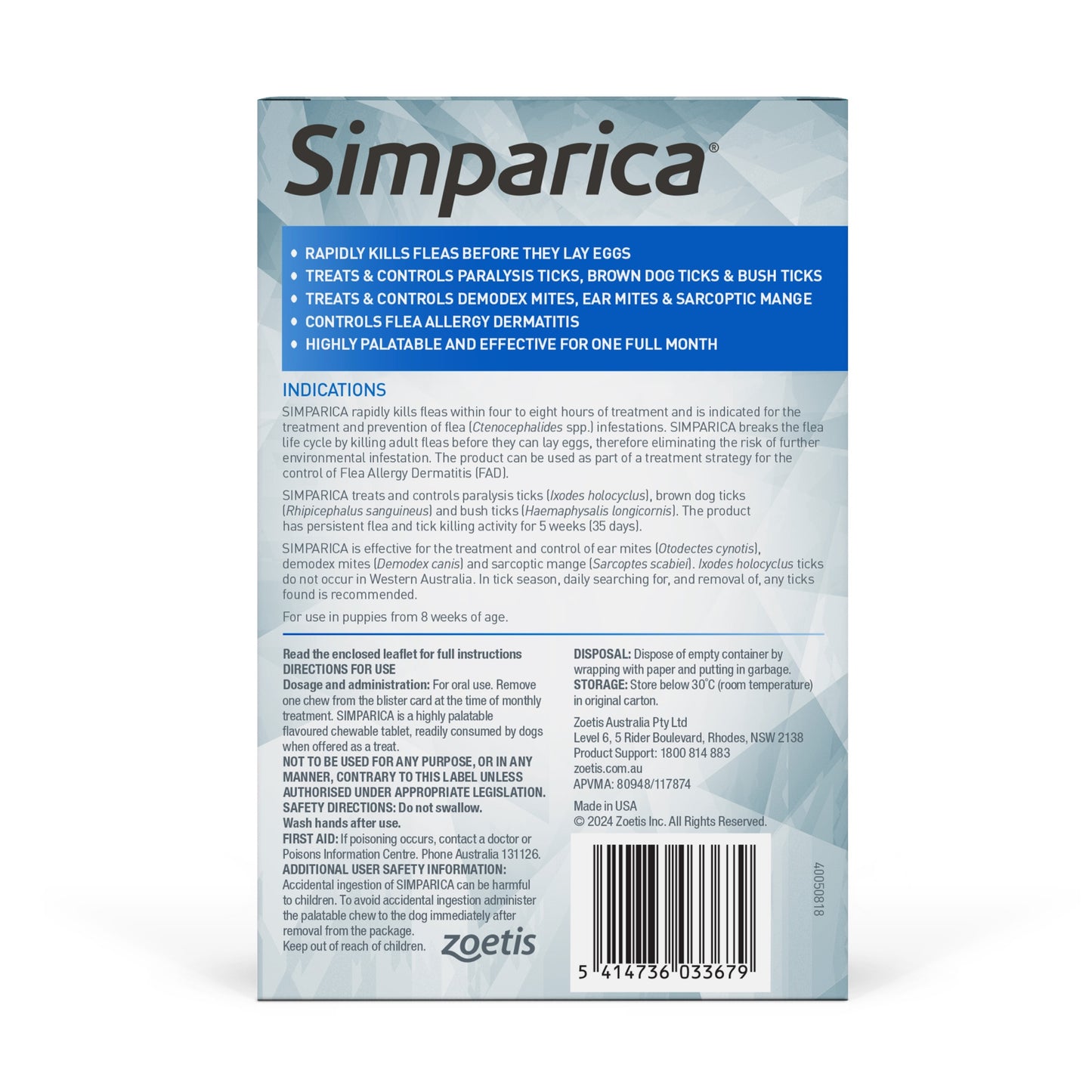 Simparica Medium Breed 10.1-20kg Flea, Tick & Worm Dog Chews