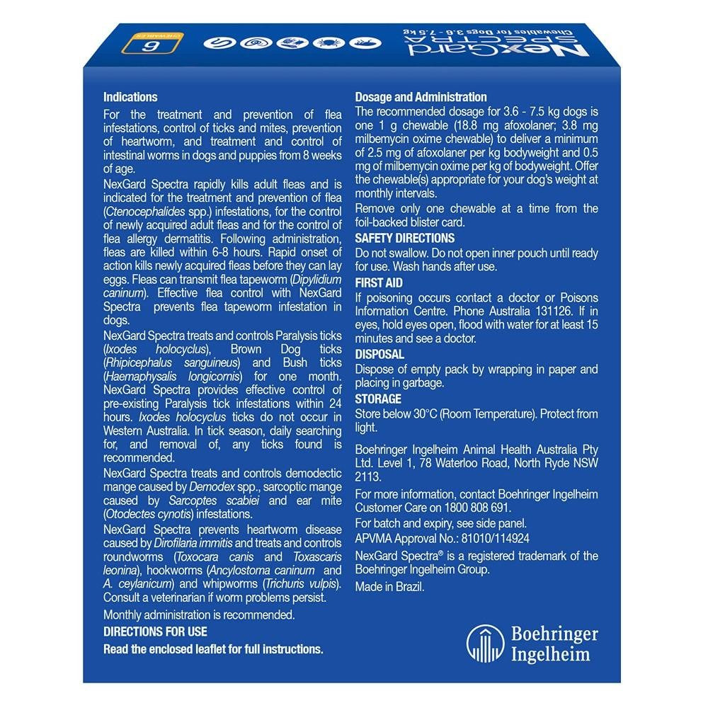 NexGard Spectra Small Breed 3.6-7.5kg Flea, Tick & Worming Dog Chews