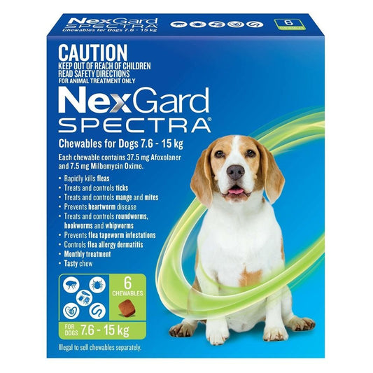 NexGard Spectra Medium Breed 7.6-15kg Flea, Tick & Worming Dog Chews