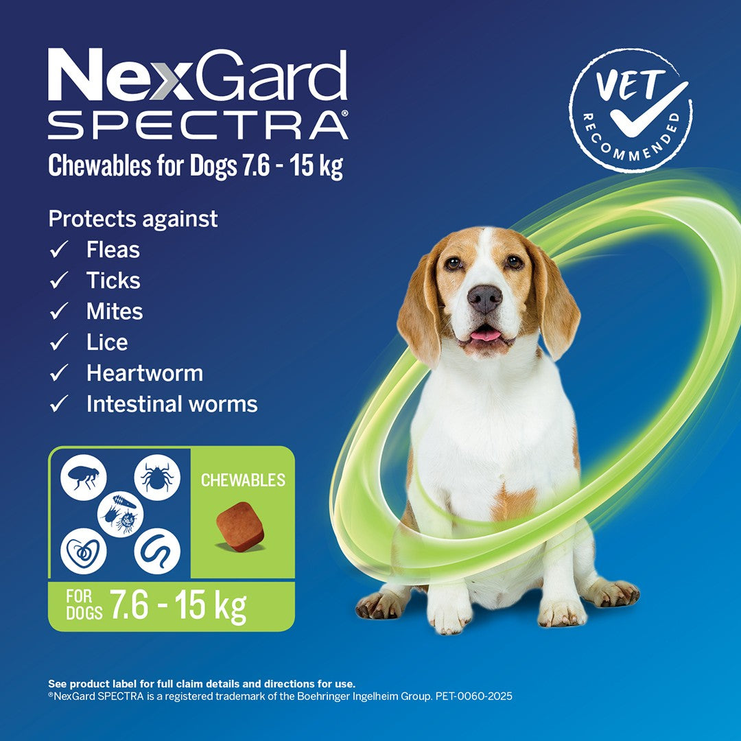 NexGard Spectra Medium Breed 7.6-15kg Flea, Tick & Worming Dog Chews