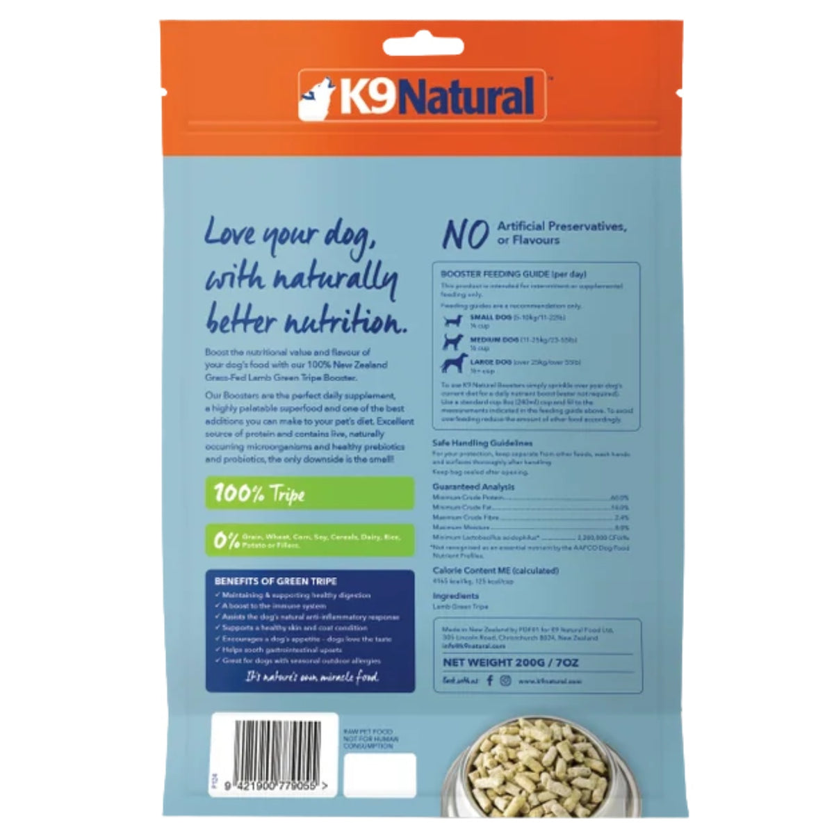 K9 Natural Freeze Dried Lamb Green Tripe Booster Dog Meal Topper