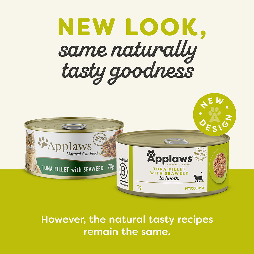 Applaws Natural Tuna Fillet with Seaweed in Broth Wet Cat Food Can
