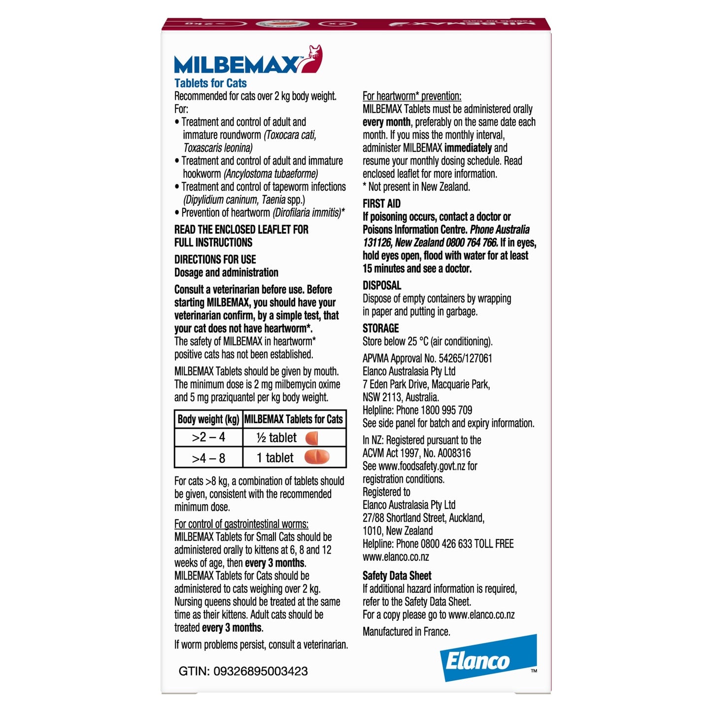 Milbemax Allwormer >2kg Cat