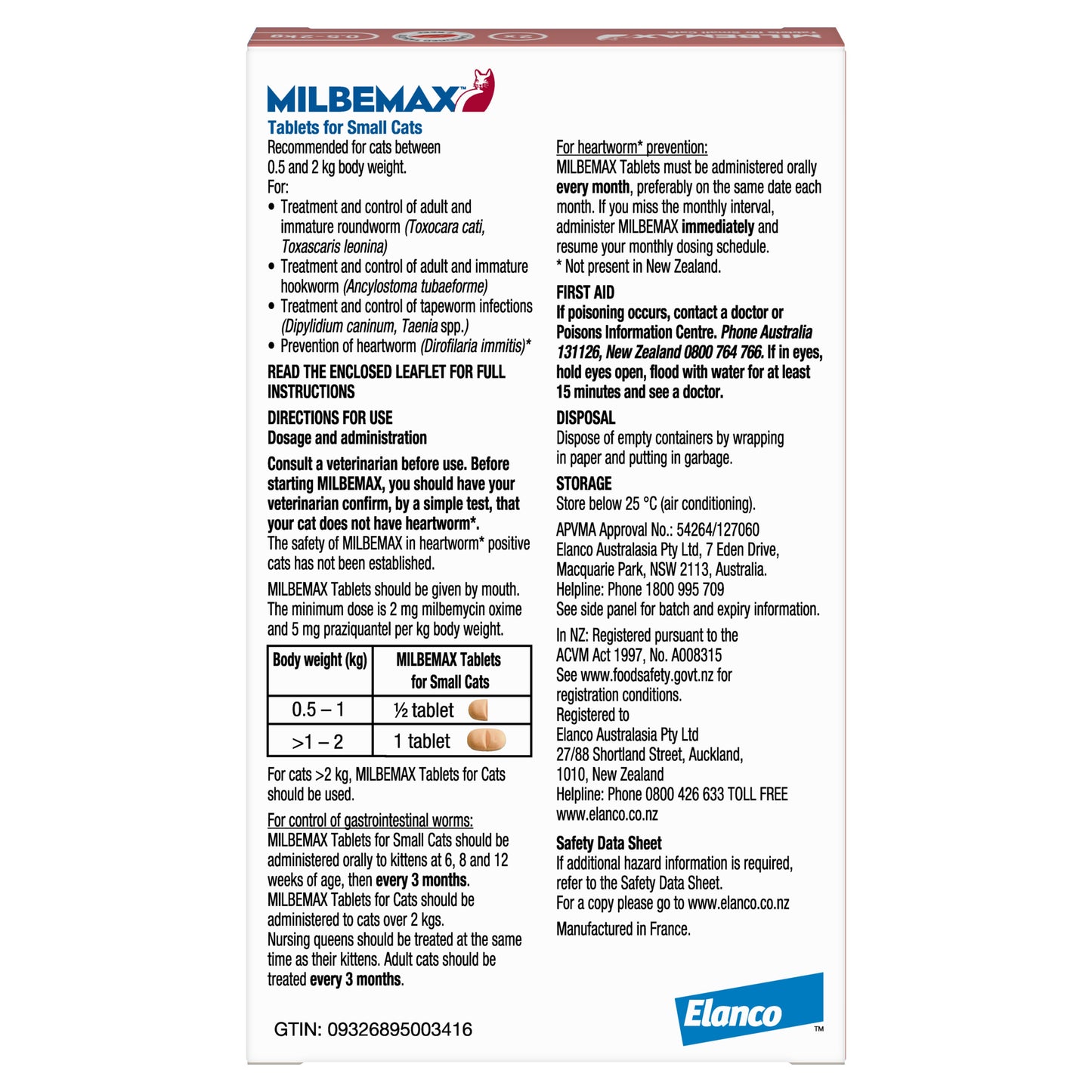 Milbemax Allwormer 0.5-2kg Cat