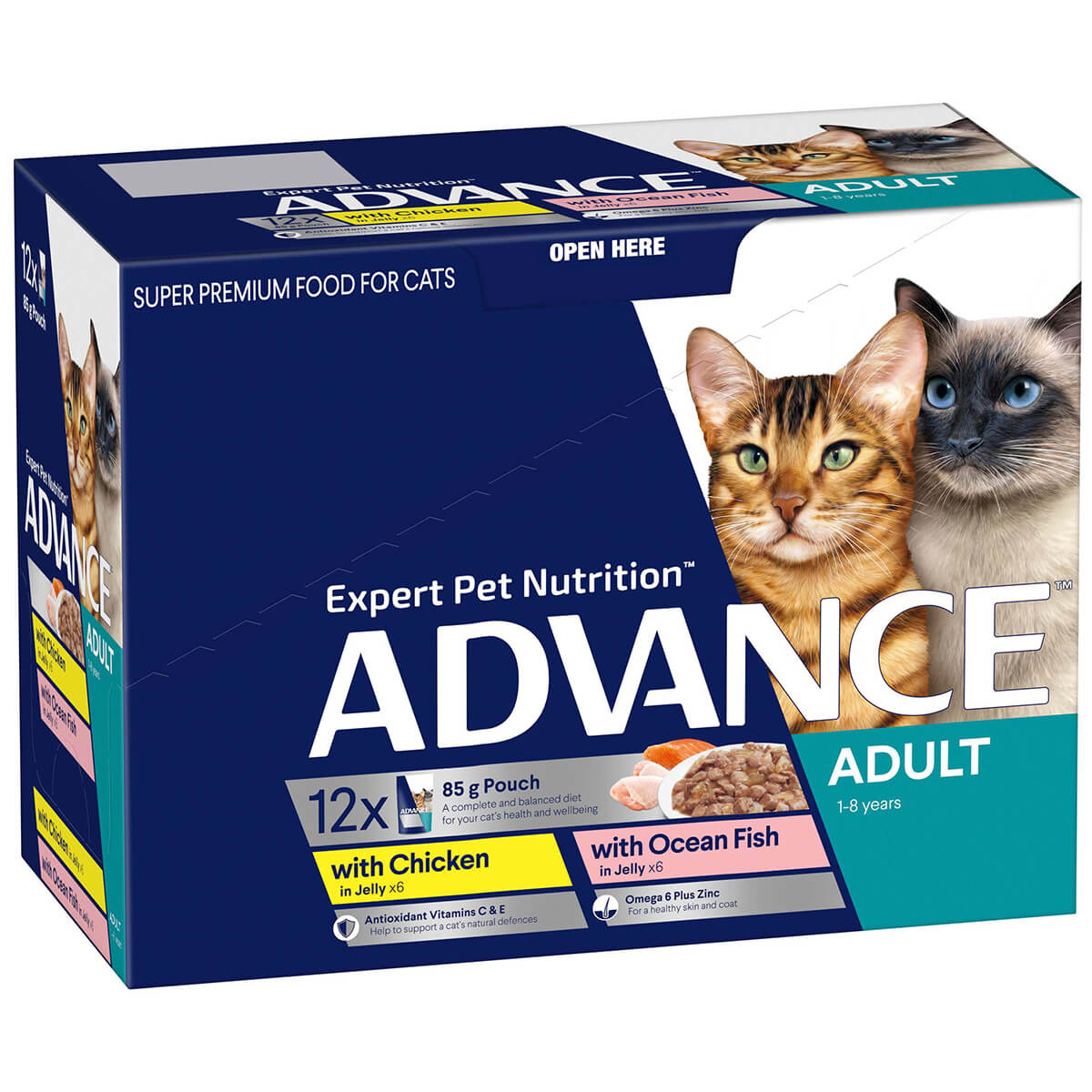 Advance Adult Chicken, Ocean Fish in Jelly Wet Cat Food 12x85g