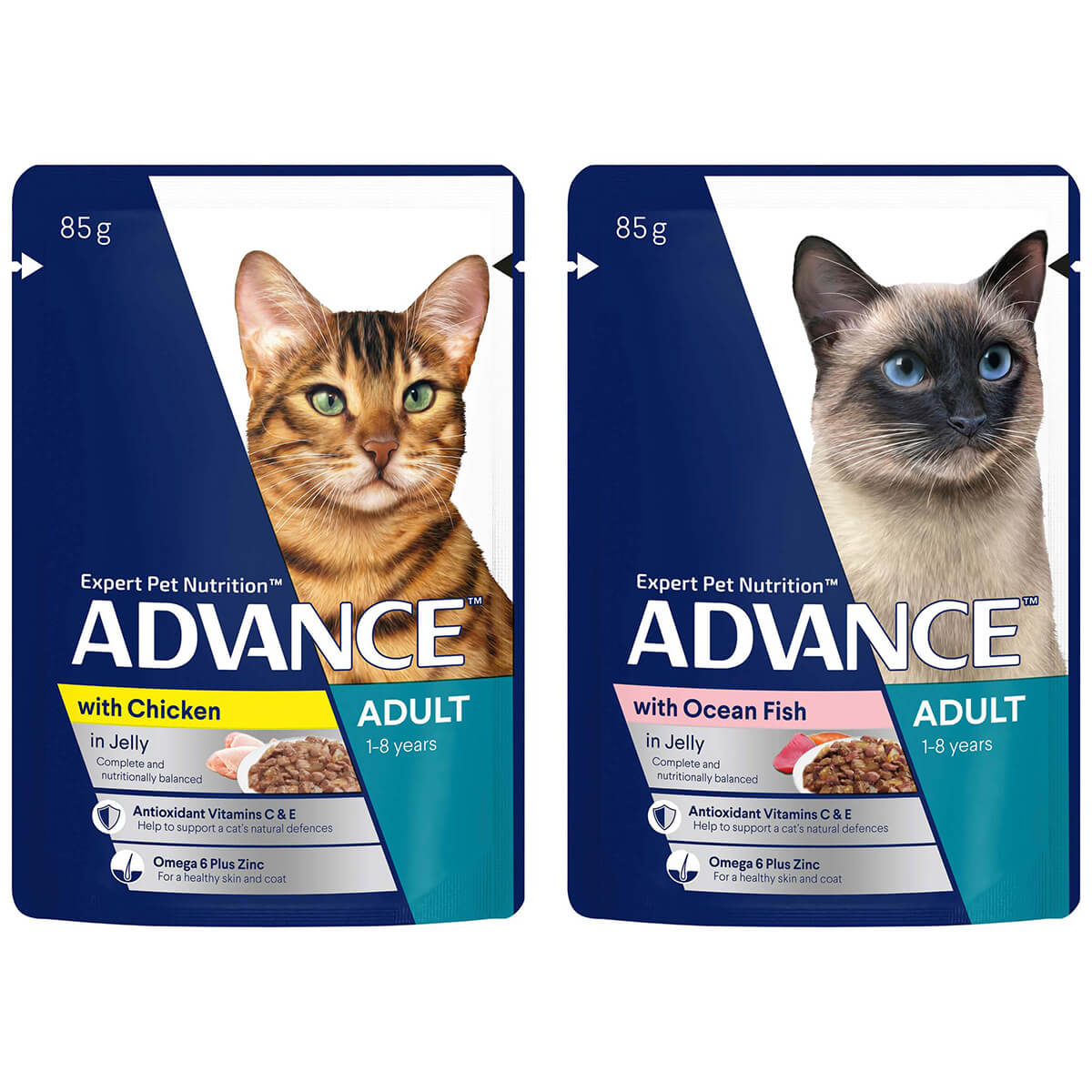 Advance Adult Chicken, Ocean Fish in Jelly Wet Cat Food 12x85g