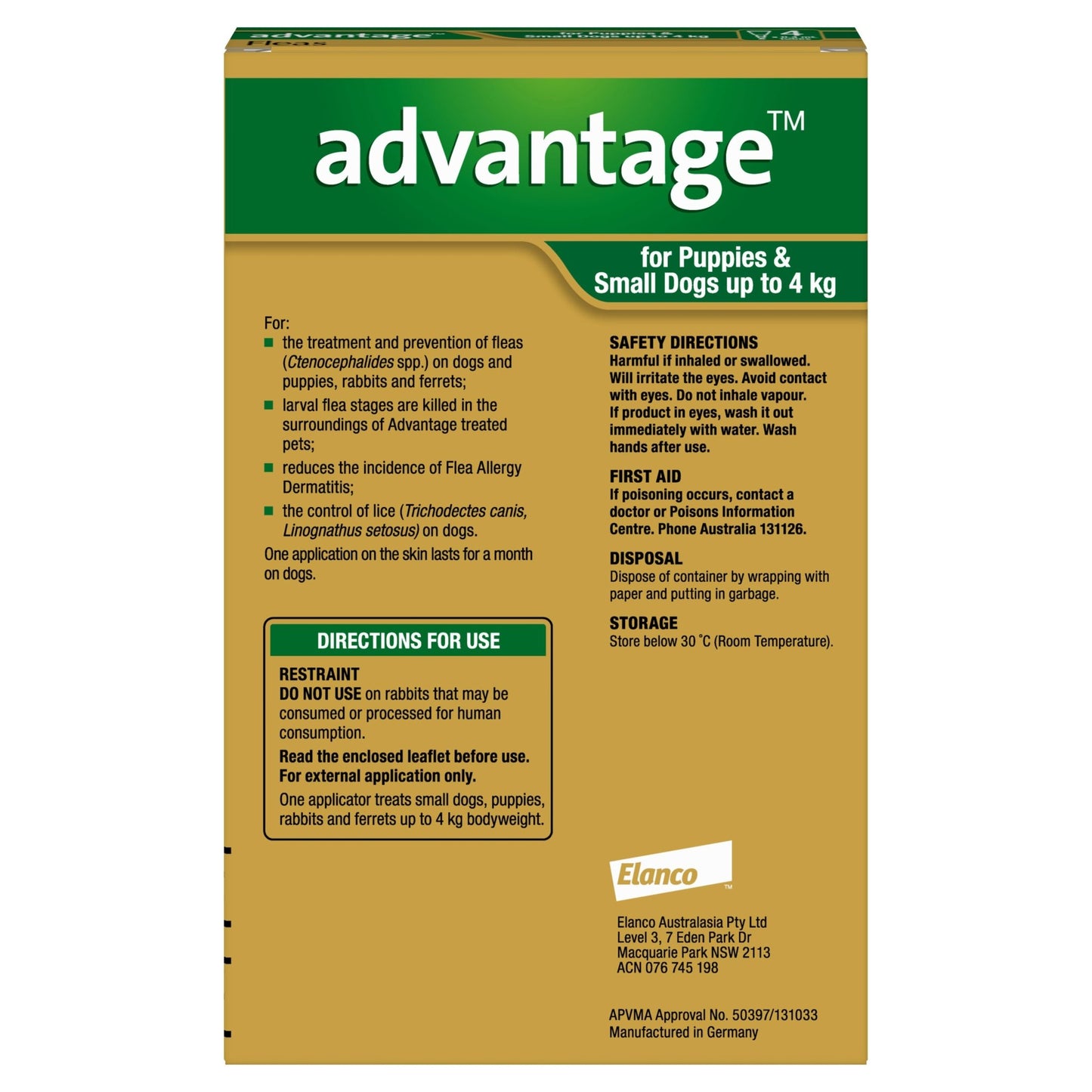 Advantage Flea Treatment <4kg Dog - PetPost Australia