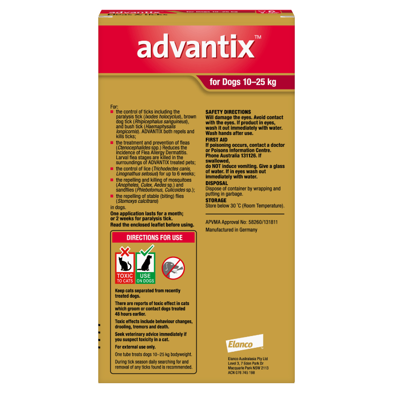 Advantix Flea & Tick Treatment 10-25kg Dog - PetPost Australia