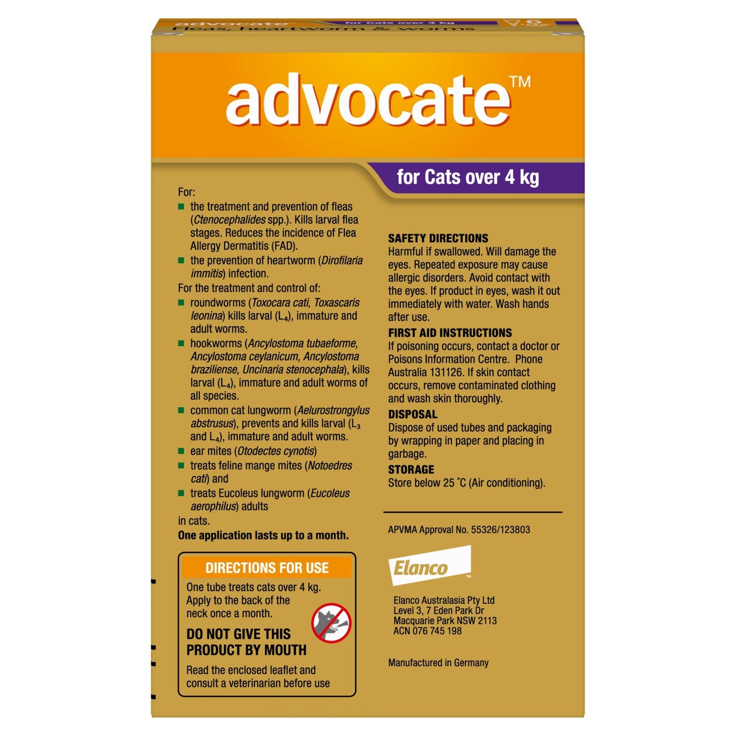 Advocate Flea & Worm Treatment >4kg Cat - PetPost Australia