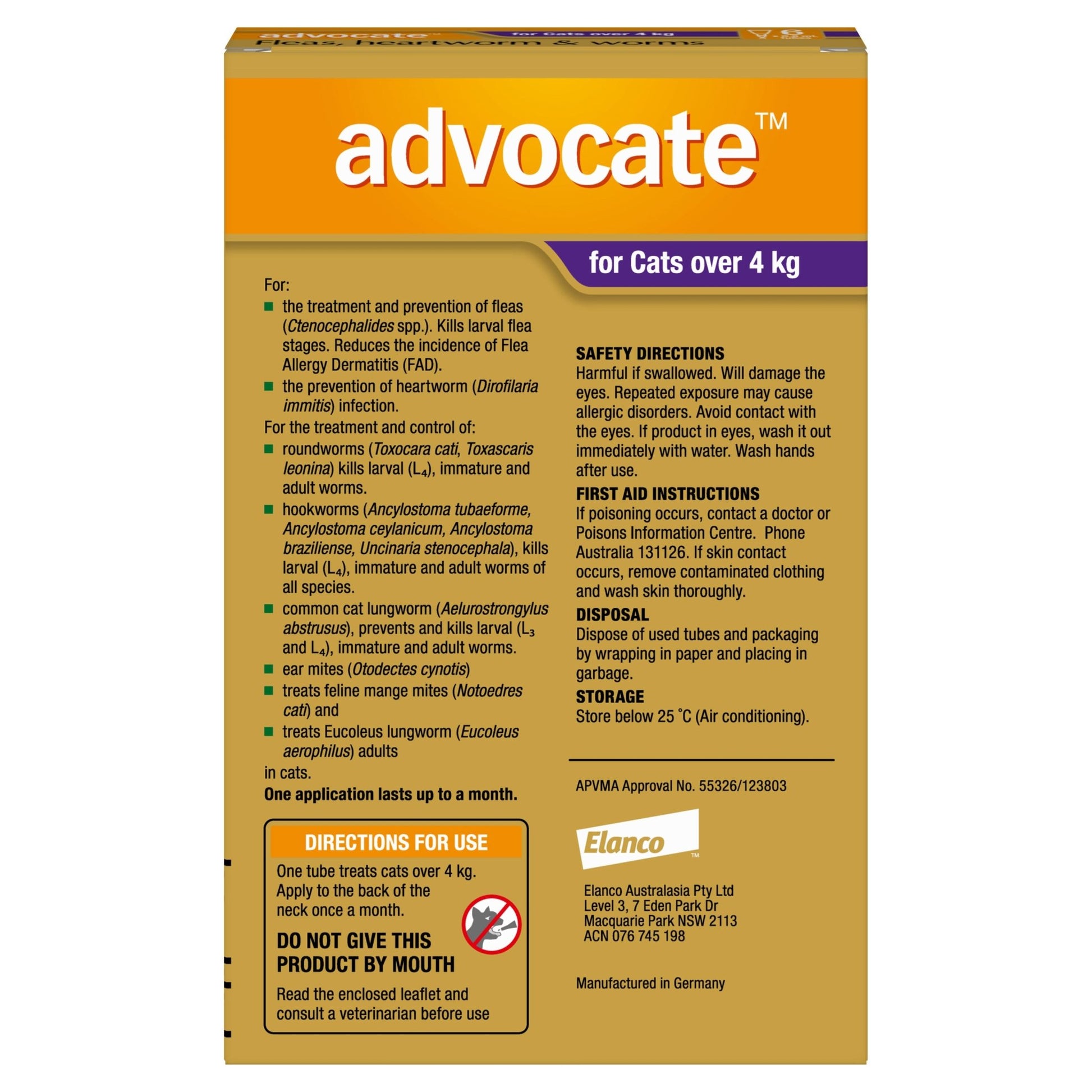 Advocate Flea & Worm Treatment >4kg Cat - PetPost Australia