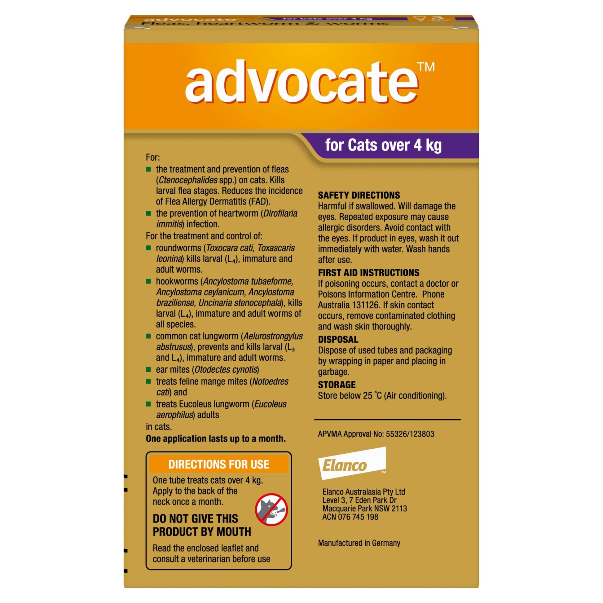 Advocate Flea & Worm Treatment >4kg Cat - PetPost Australia
