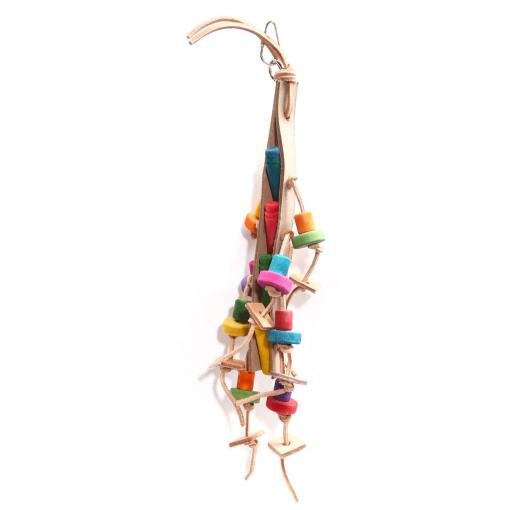 Avi One Bird Toy Leather Rope Coloured Wood Beads - PetPost Australia