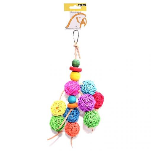 Avi One Bird Toy Leather Rope Coloured Wooden Ball 30cm - PetPost Australia