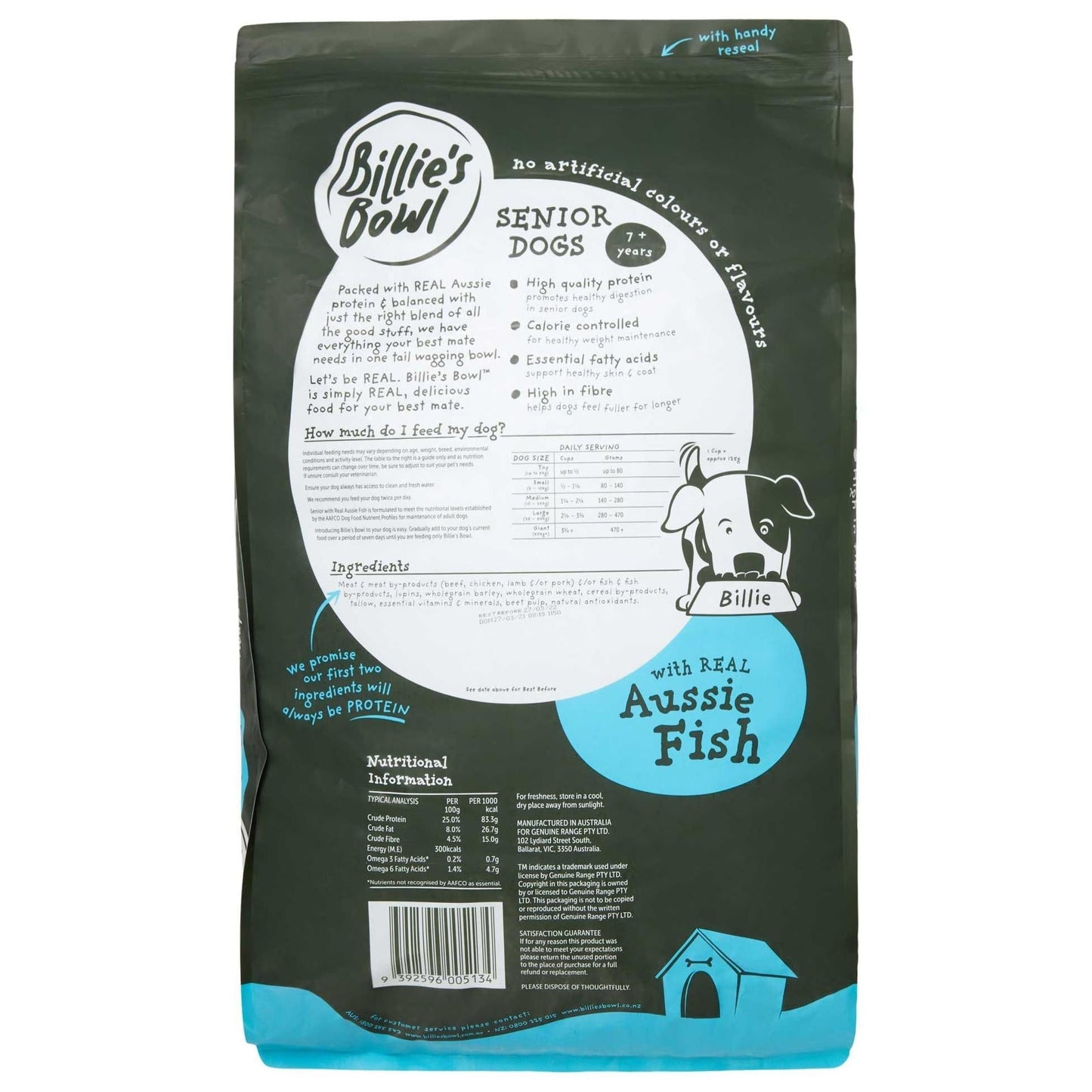 Billie's Bowl Senior with REAL Aussie Fish Dry Dog Food - PetPost Australia
