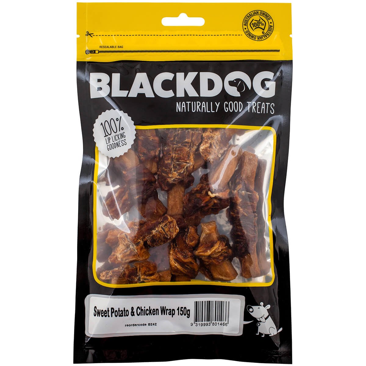 Black Dog Sweet Potato & Chicken Wrap Dog Treats 150G - PetPost Australia