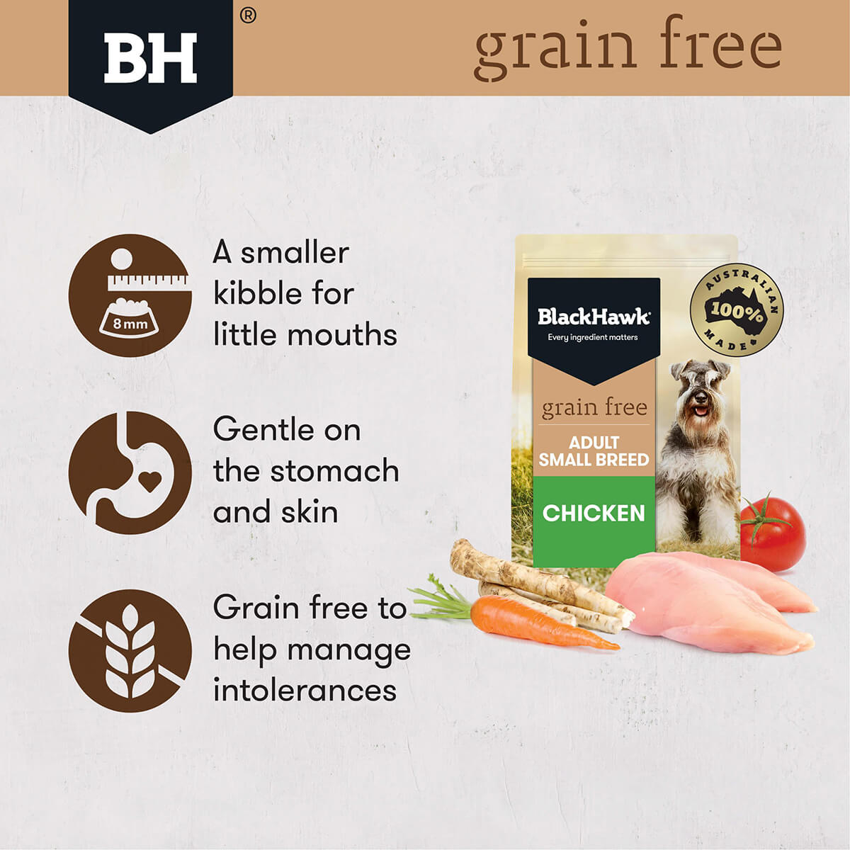 Black Hawk Grain Free Small Breed Adult Chicken Dry Dog Food - PetPost Australia