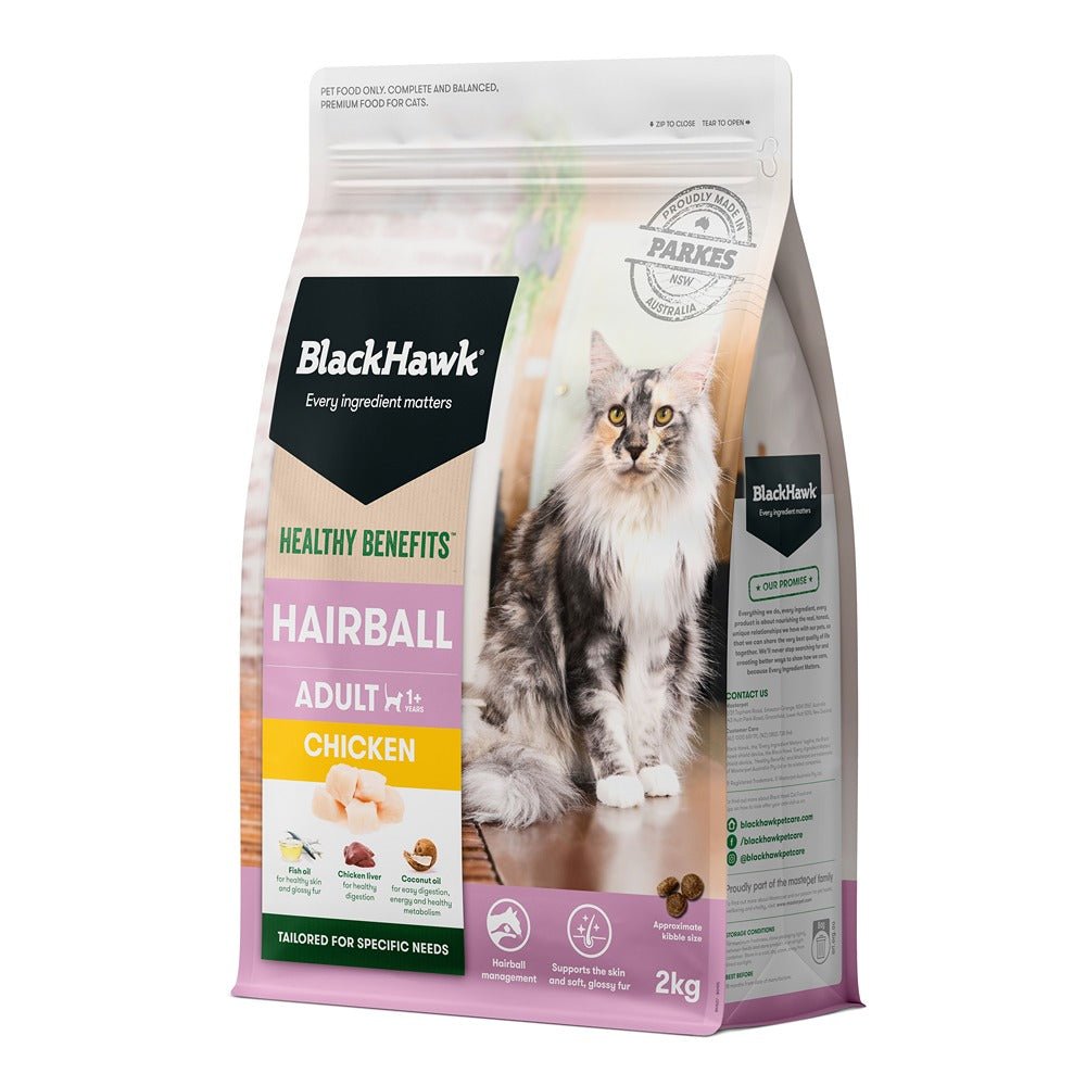 Black Hawk Healthy Benefits Hairball Chicken Cat Food - PetPost Australia