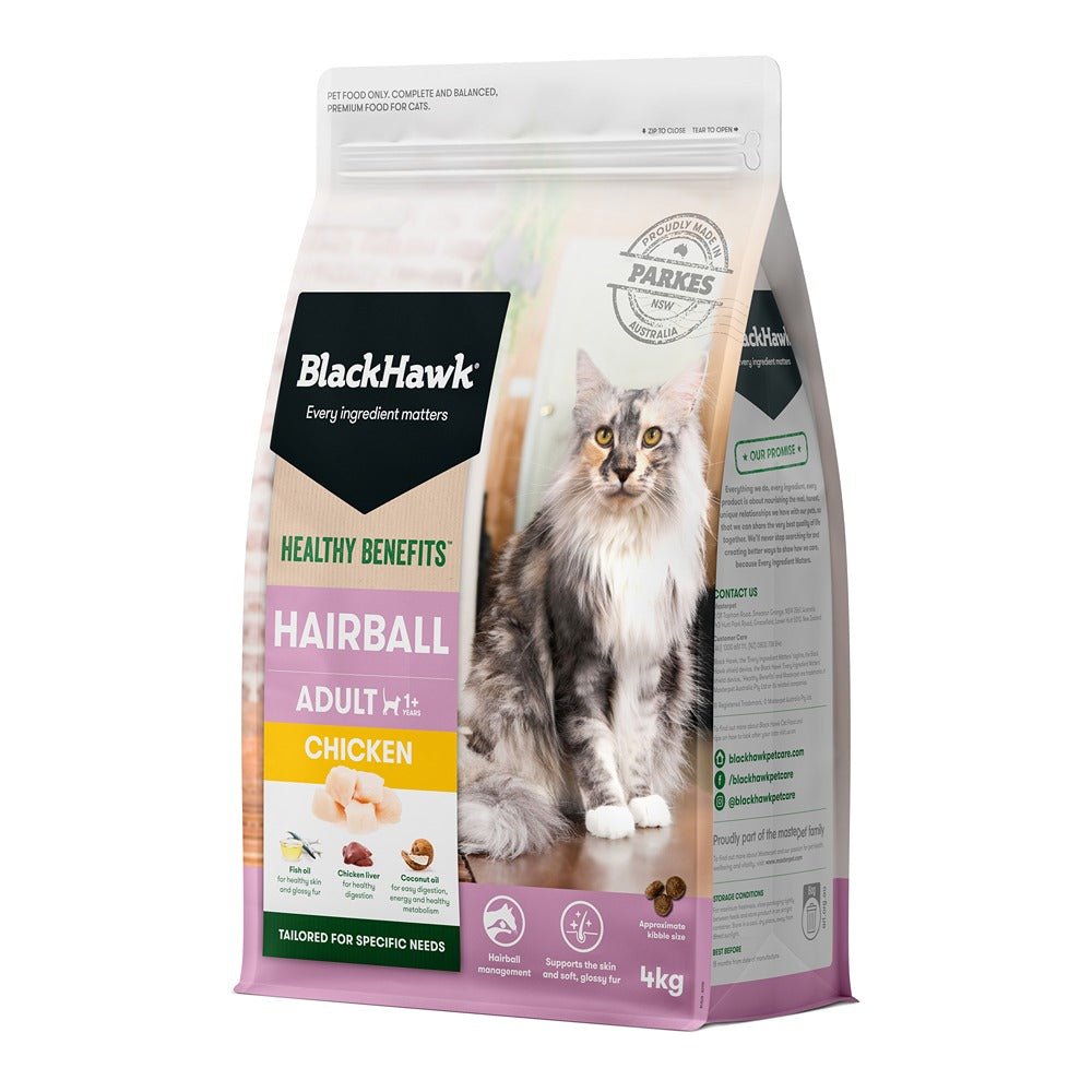 Black Hawk Healthy Benefits Hairball Chicken Cat Food - PetPost Australia