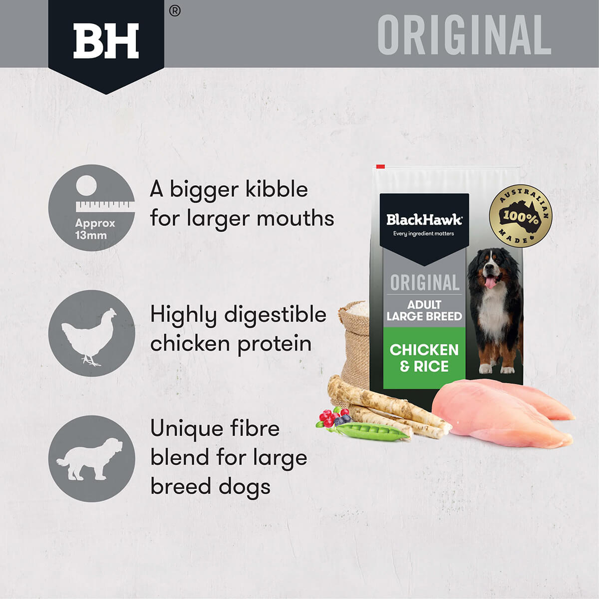 Black Hawk Large Breed Adult Chicken & Rice Dry Dog Food - PetPost Australia