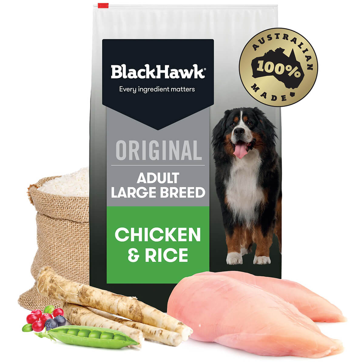 Black Hawk Large Breed Adult Chicken & Rice Dry Dog Food - PetPost Australia