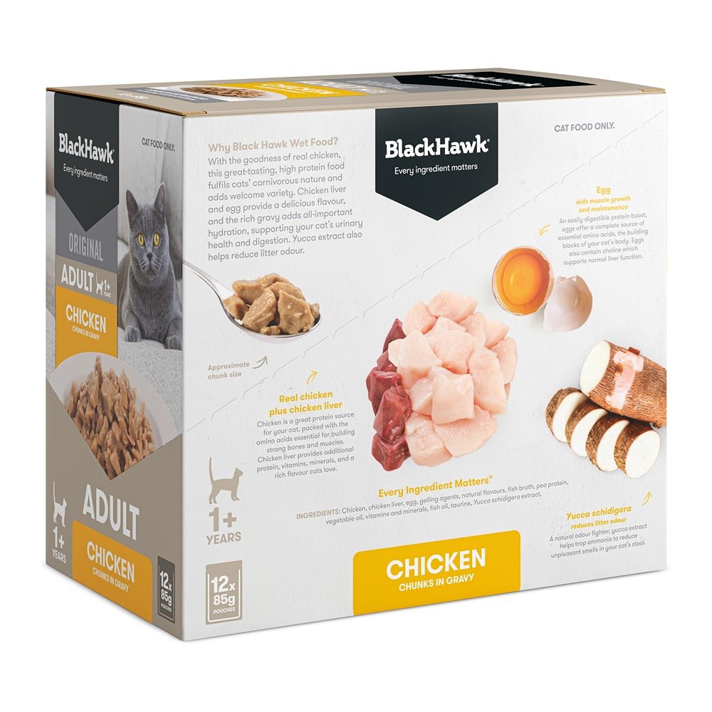 Black Hawk Original Cat Food Chicken in Gravy 85g - PetPost Australia