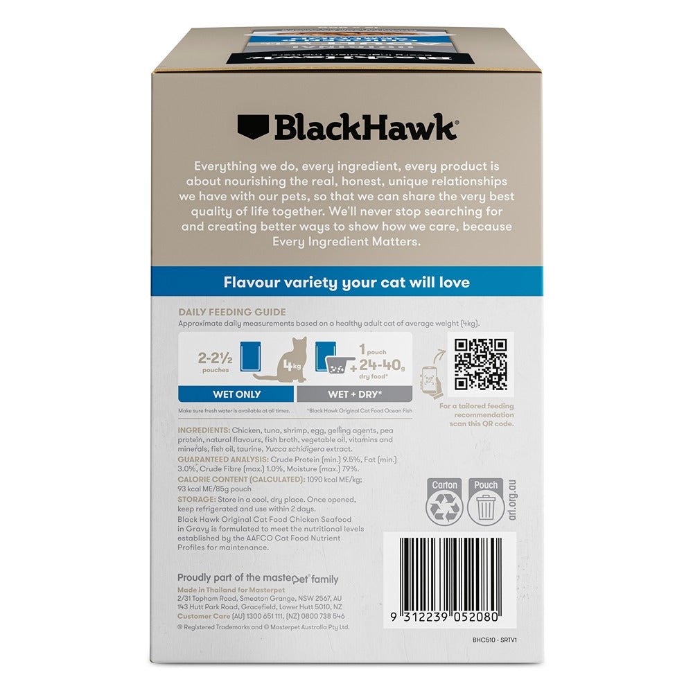Black Hawk Original Cat Food Chicken Seafood in Gravy 85g - PetPost Australia