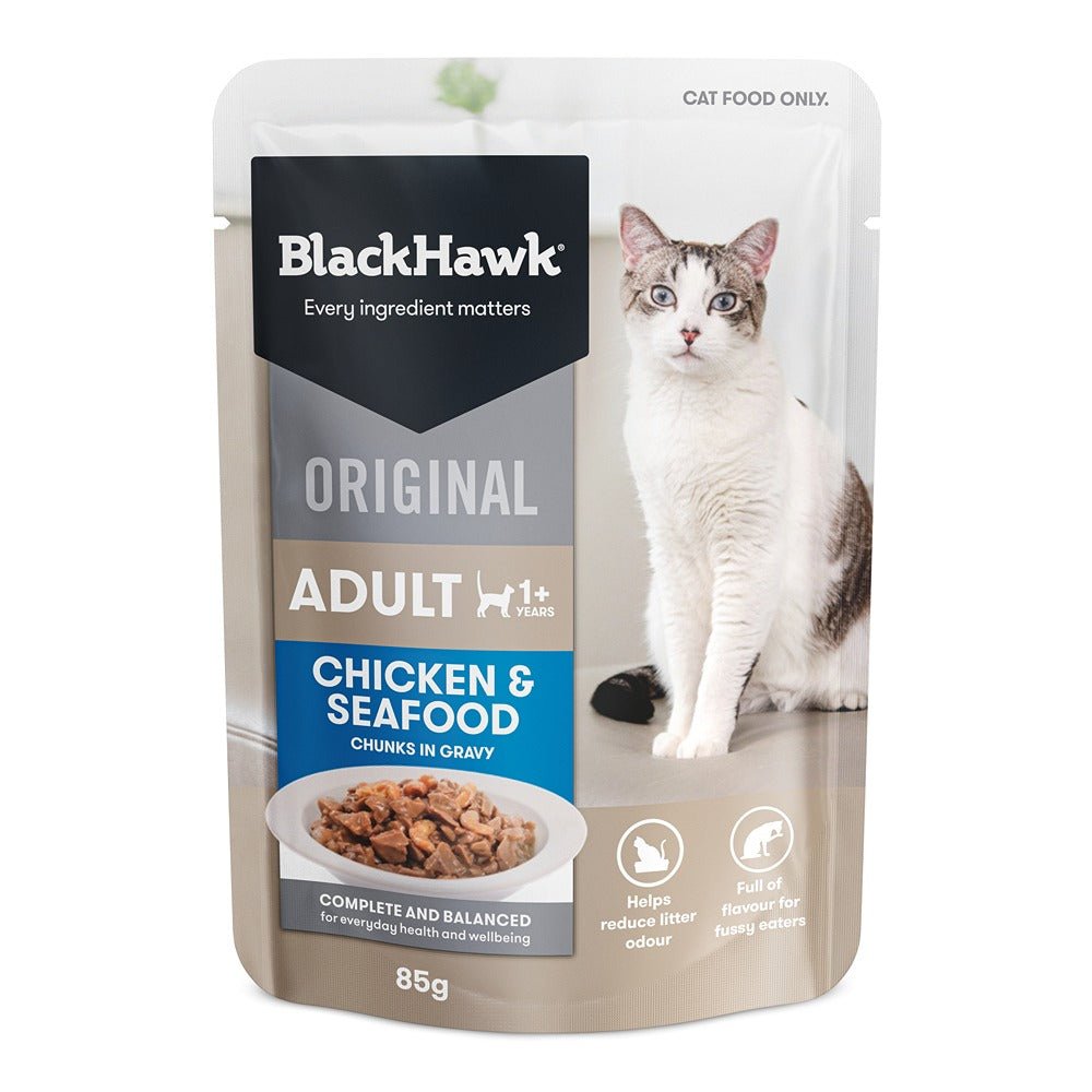 Black Hawk Original Cat Food Chicken Seafood in Gravy 85g - PetPost Australia