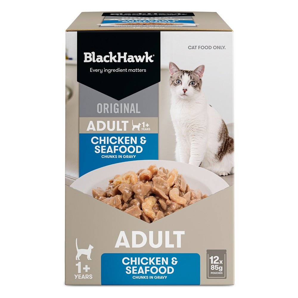 Black Hawk Original Cat Food Chicken Seafood in Gravy 85g - PetPost Australia