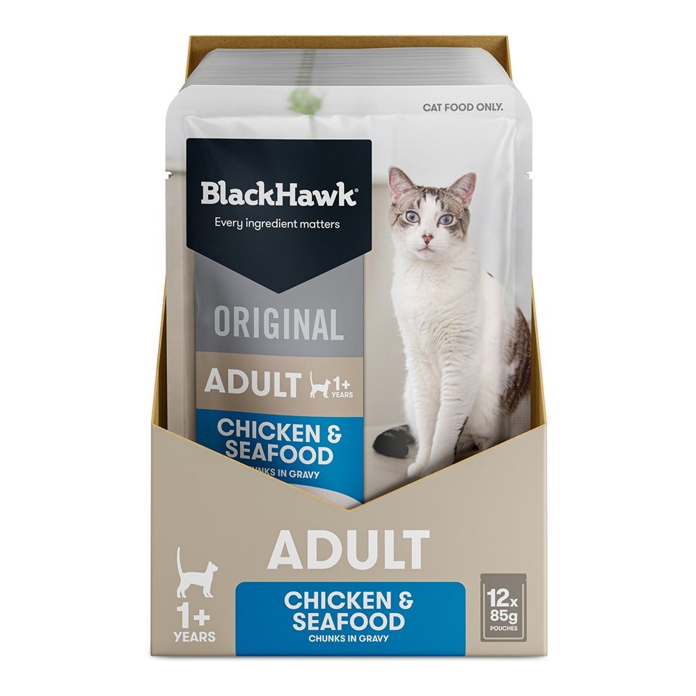 Black Hawk Original Cat Food Chicken Seafood in Gravy 85g - PetPost Australia