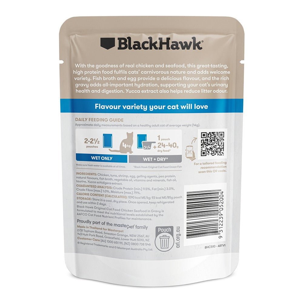 Black Hawk Original Cat Food Chicken Seafood in Gravy 85g - PetPost Australia
