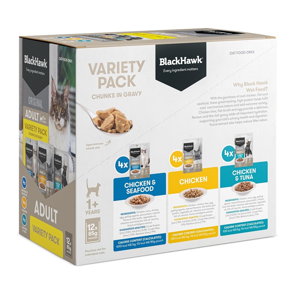 Black Hawk Original Cat Food Variety Pack in Gravy 85gx12 - PetPost Australia