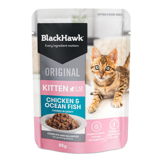 Black Hawk Original Kitten Food Chicken Oceanfish in Gravy 85g - PetPost Australia
