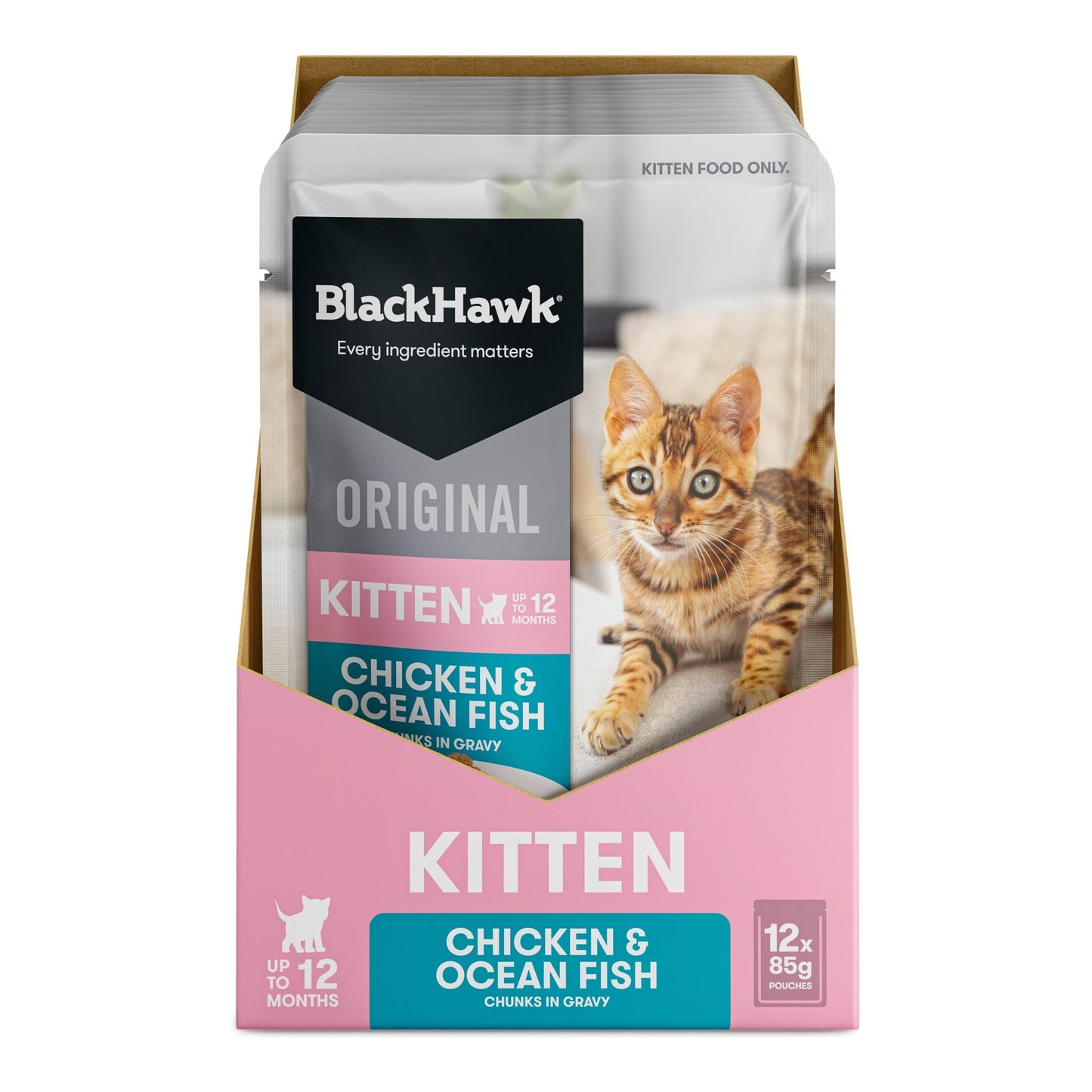 Black Hawk Original Kitten Food Chicken Oceanfish in Gravy 85g - PetPost Australia