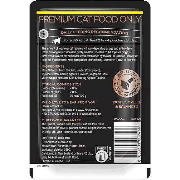 Dine Classic Collection Chicken In Gravy Gravy Wet Cat Food Pouch 85g - PetPost Australia
