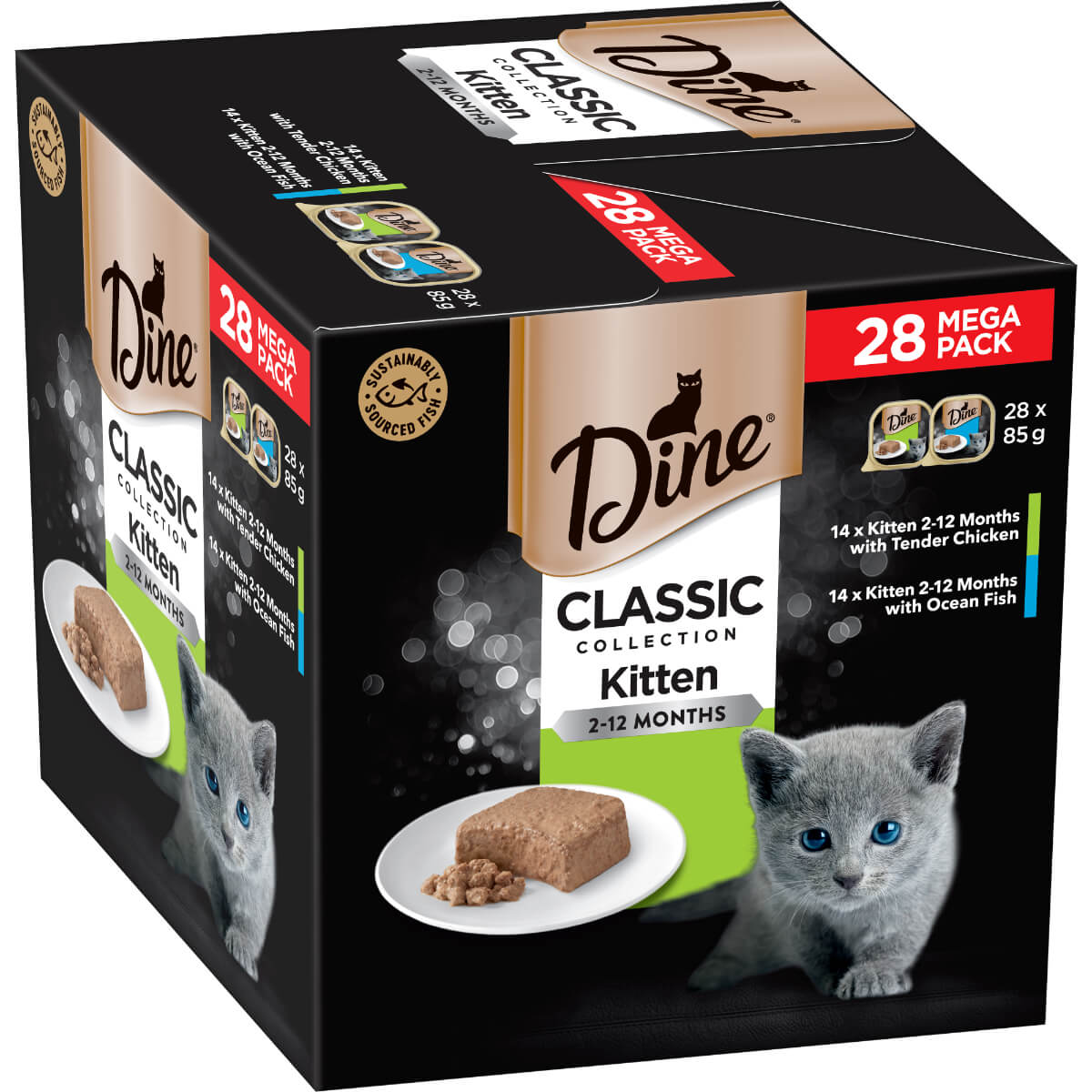 Dine Classic Collection Kitten 2-12 months with Tender Chicken & with Ocean Fish Wet Cat Food 28pk - PetPost Australia