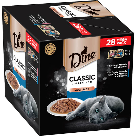 Dine Classic Collection Saucy Morsels with Salmon & Saucy Morsels with Tuna Mornay and Cheese Wet Ca - PetPost Australia