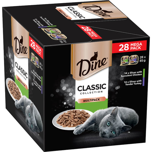 Dine Classic Collection Slices with Succulent Chicken & Slices with Tender Turkey Wet Cat Food 28pk - PetPost Australia