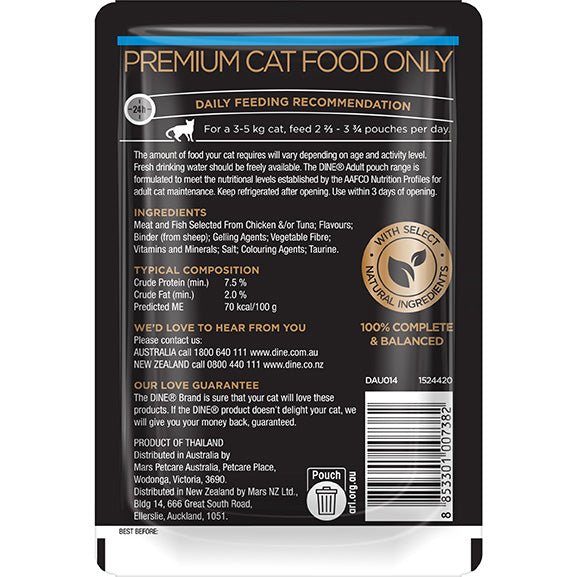 Dine Classic Collection Tuna In Jelly Wet Cat Food Pouch 85g - PetPost Australia
