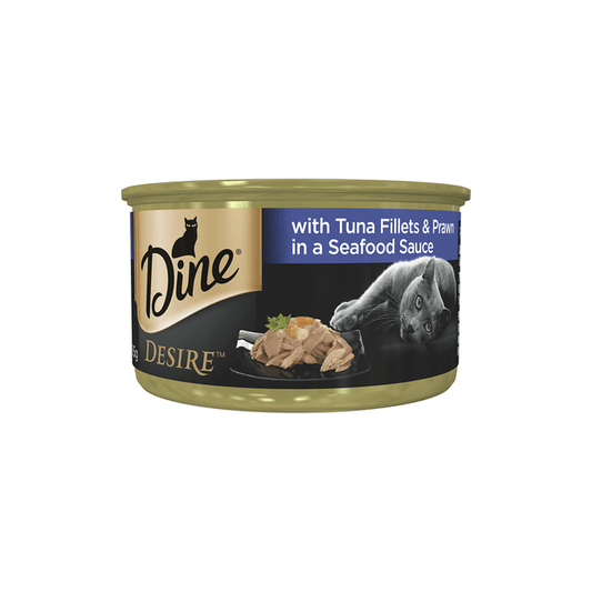 Dine Desire Tuna Fillets & Whole Prawns In A Seafood Sauce Wet Cat Food - PetPost Australia