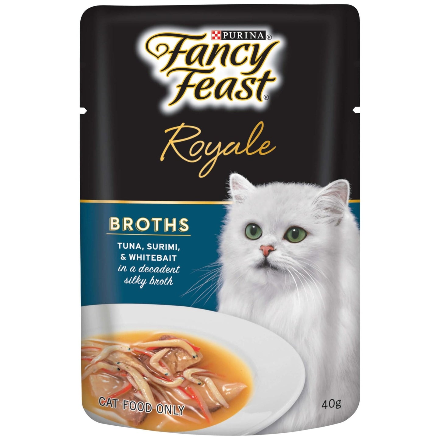 Fancy Feast Royale Broths Tuna, Surimi & Whitebait 40g - PetPost Australia