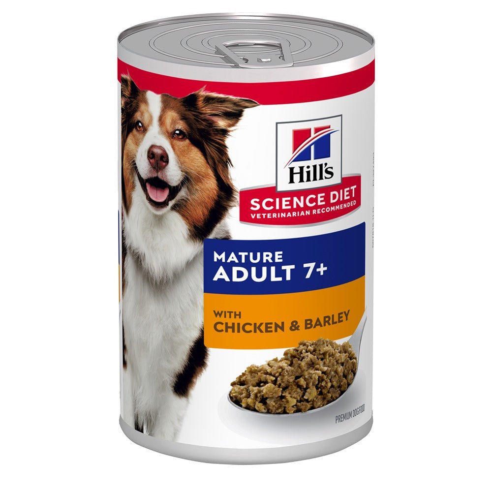Hill's Science Diet Mature Adult 7+ with Chicken & Barley Canned Dog Food 370g - PetPost Australia