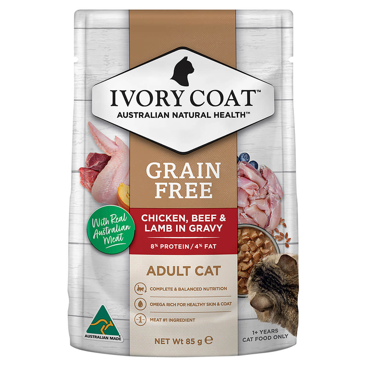 Ivory Coat Adult Chicken with Beef & Lamb Wet Cat Food 85g - PetPost Australia